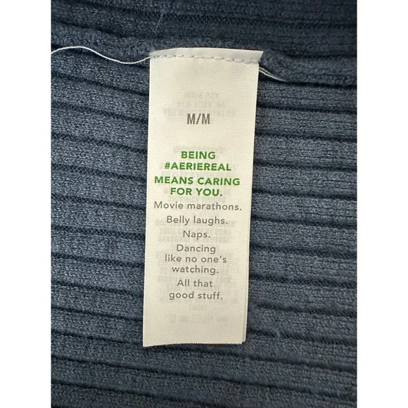 Aerie Collared Cropped Button Down Cardigan M Blue 90s Preppy Clean Girl - Picture 9 of 10